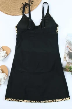New Dear-Lover Print Lace Up One Piece Swimsuit Leopard