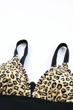 New Dear-Lover Print Lace Up One Piece Swimsuit Leopard