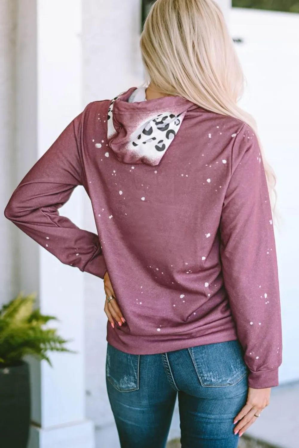 Online Dear-Lover Leopard Tie Dye Print Kangaroo Pocket Pullover Hoodie Fiery Red