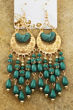 New Dear-Lover Boho Beaded Tassel Alloy Charm Earrings Light Blue