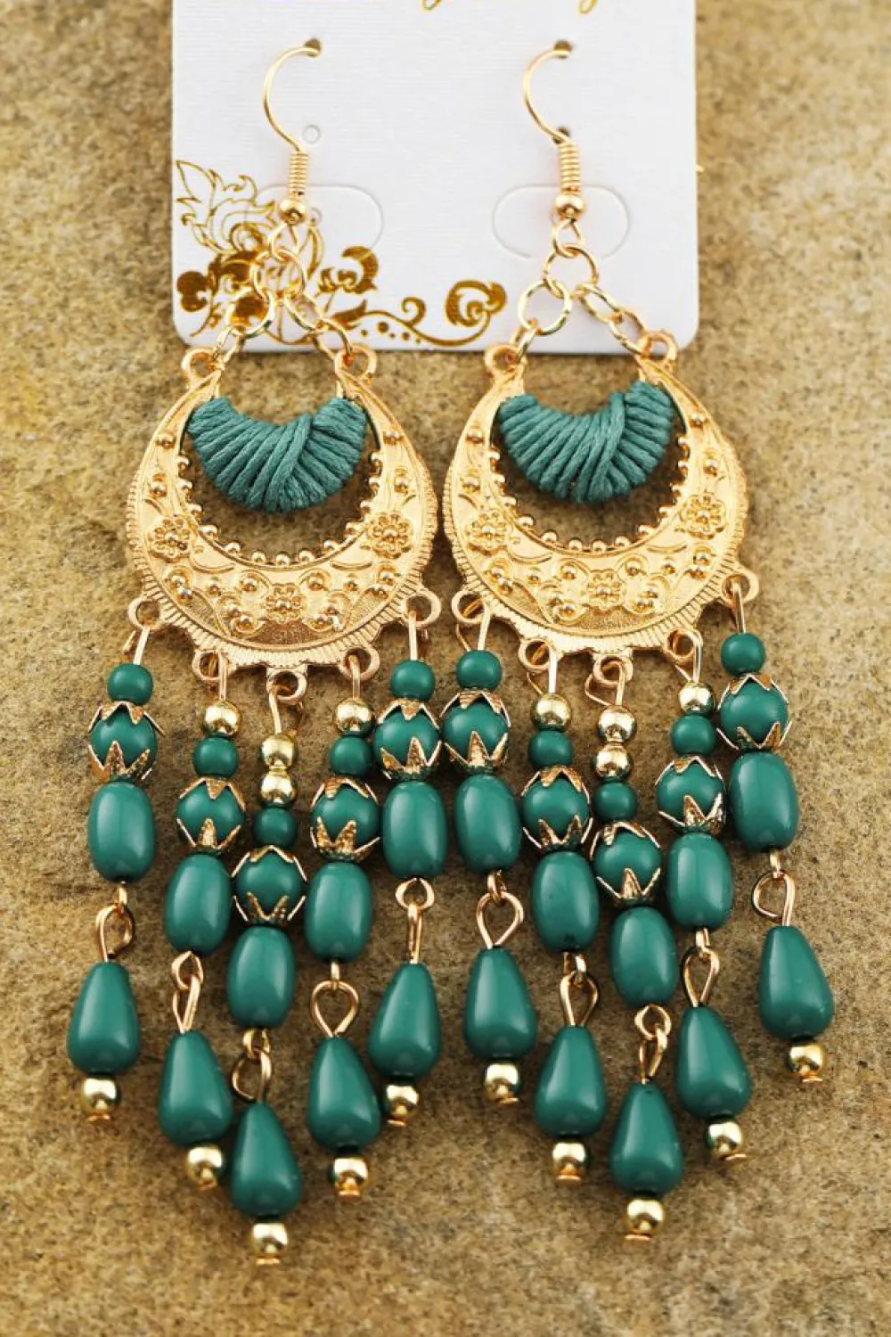 New Dear-Lover Boho Beaded Tassel Alloy Charm Earrings Light Blue