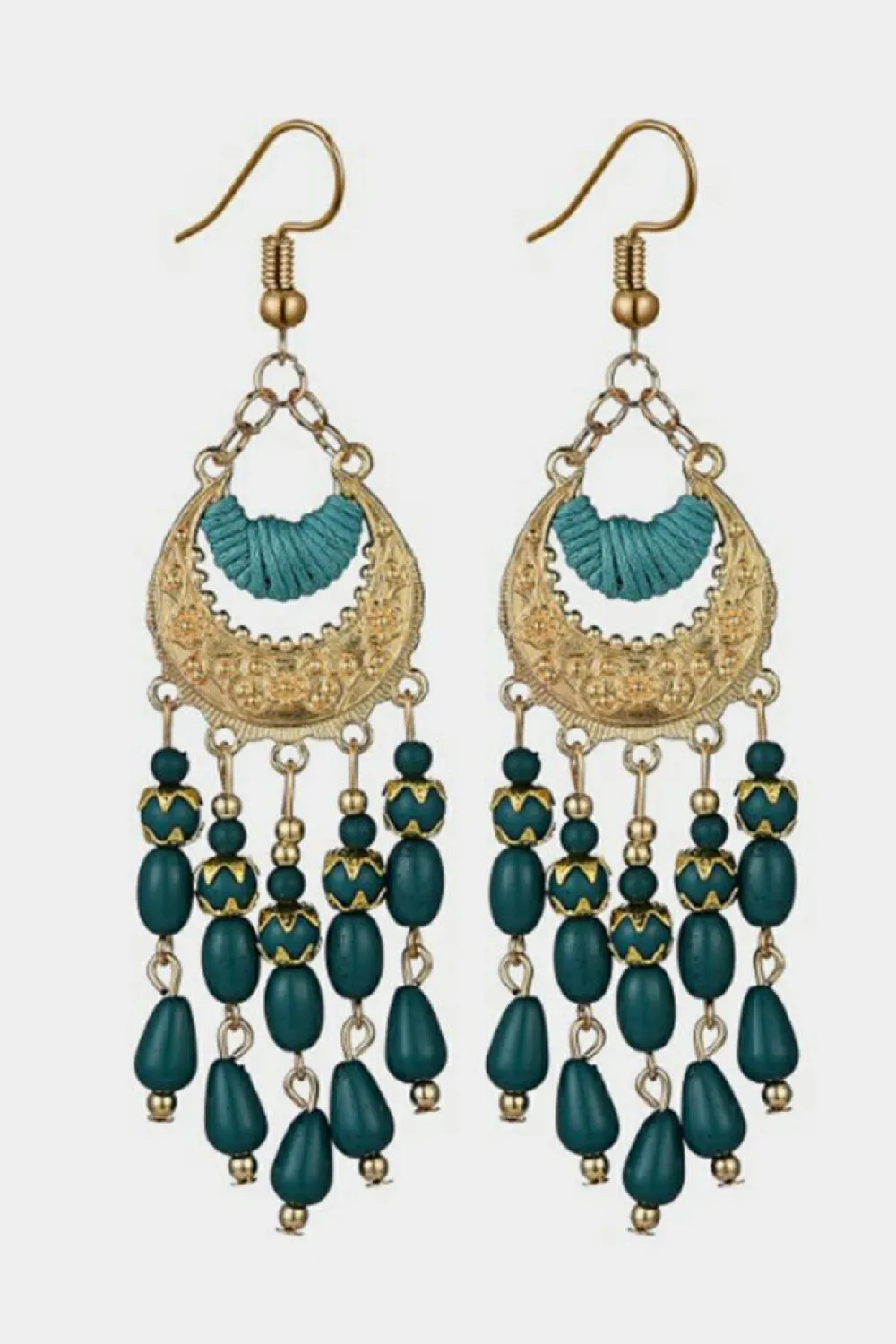 New Dear-Lover Boho Beaded Tassel Alloy Charm Earrings Light Blue