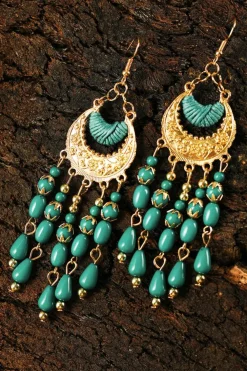 New Dear-Lover Boho Beaded Tassel Alloy Charm Earrings Light Blue