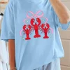Outlet Dear-Lover Bow Crawfish Printed Relaxed Fit T Shirt Light Blue