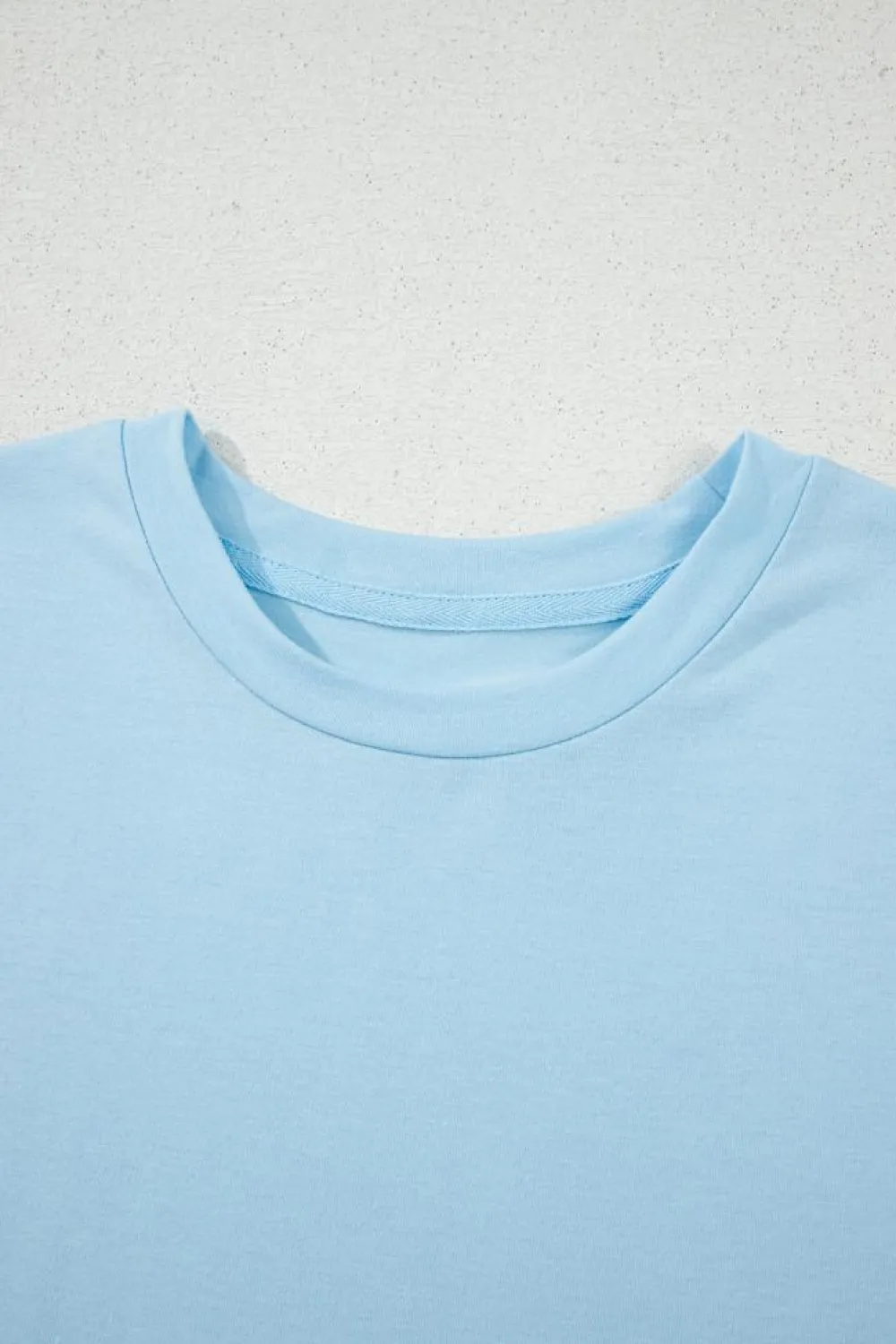 Fashion Dear-Lover Bright Casual Plain Crew Neck Tee Light Blue
