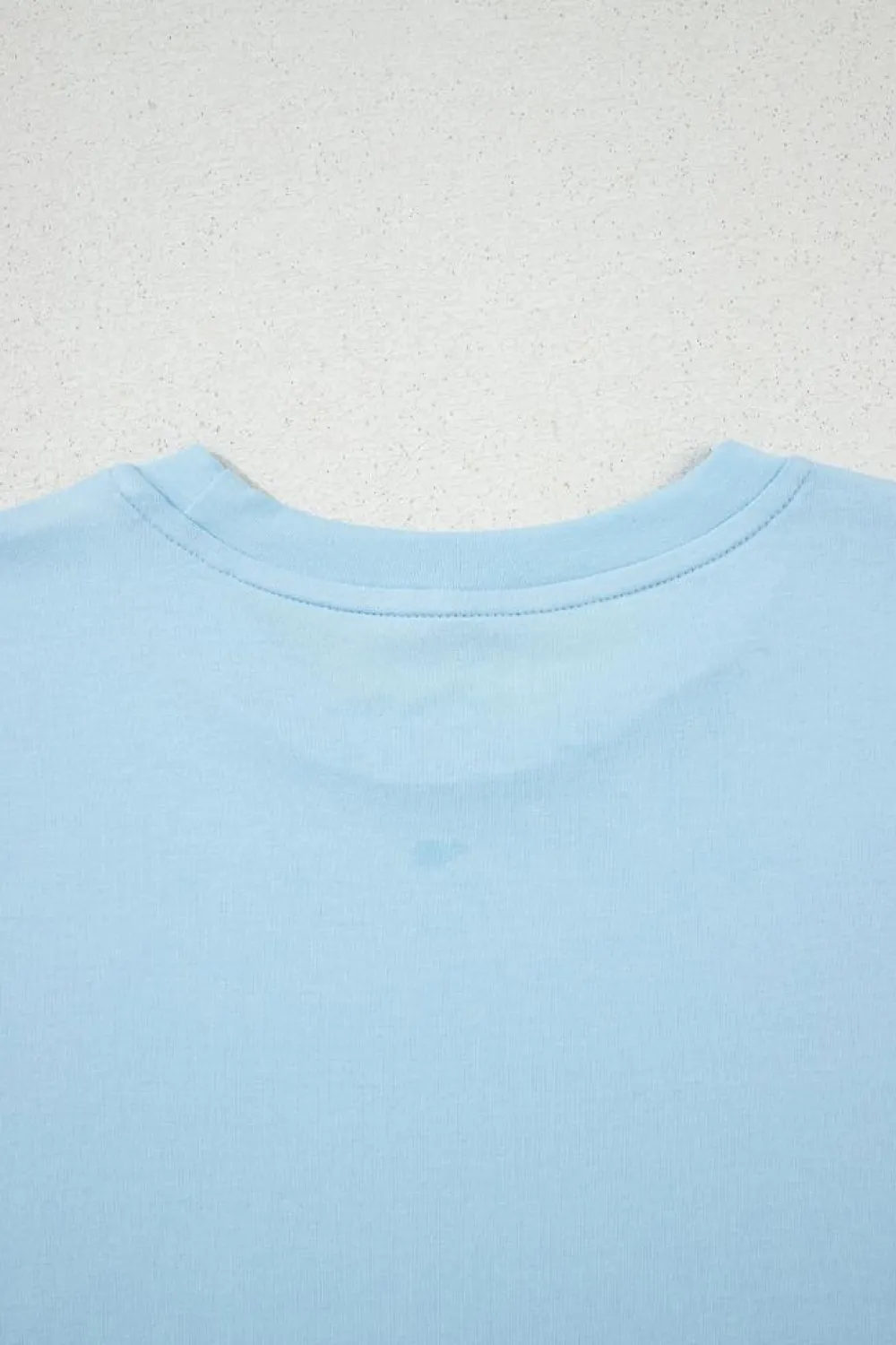 Fashion Dear-Lover Bright Casual Plain Crew Neck Tee Light Blue