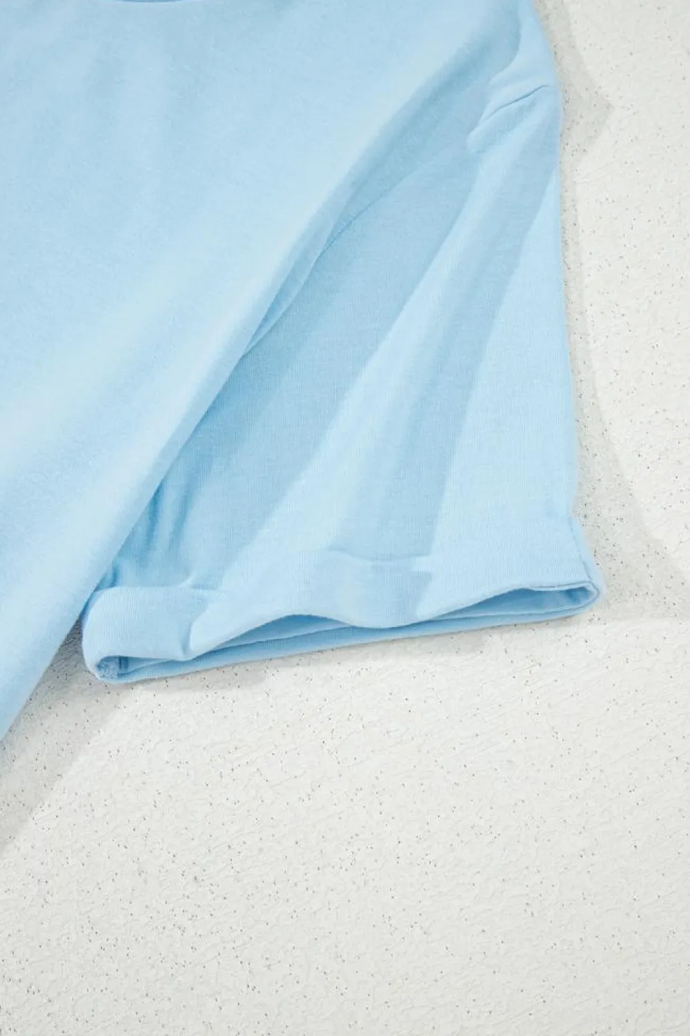Fashion Dear-Lover Bright Casual Plain Crew Neck Tee Light Blue