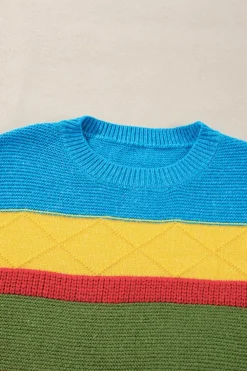Fashion Dear-Lover Colorblock Mixed Textured Drop Shoulder Sweater Light Blue