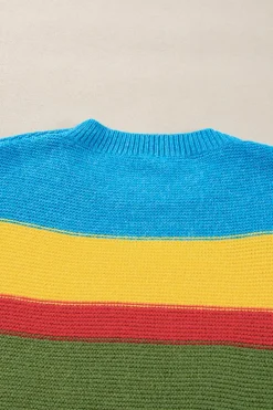 Fashion Dear-Lover Colorblock Mixed Textured Drop Shoulder Sweater Light Blue