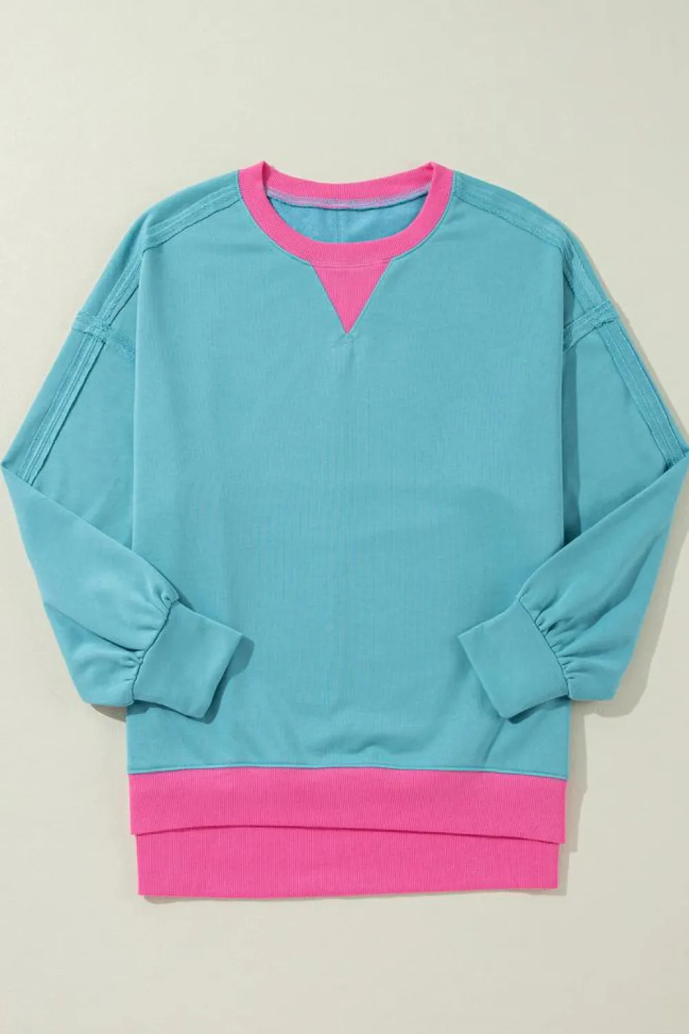 Outlet Dear-Lover Colorblock Patchwork Crew Neck Loose Sweatshirt Light Blue