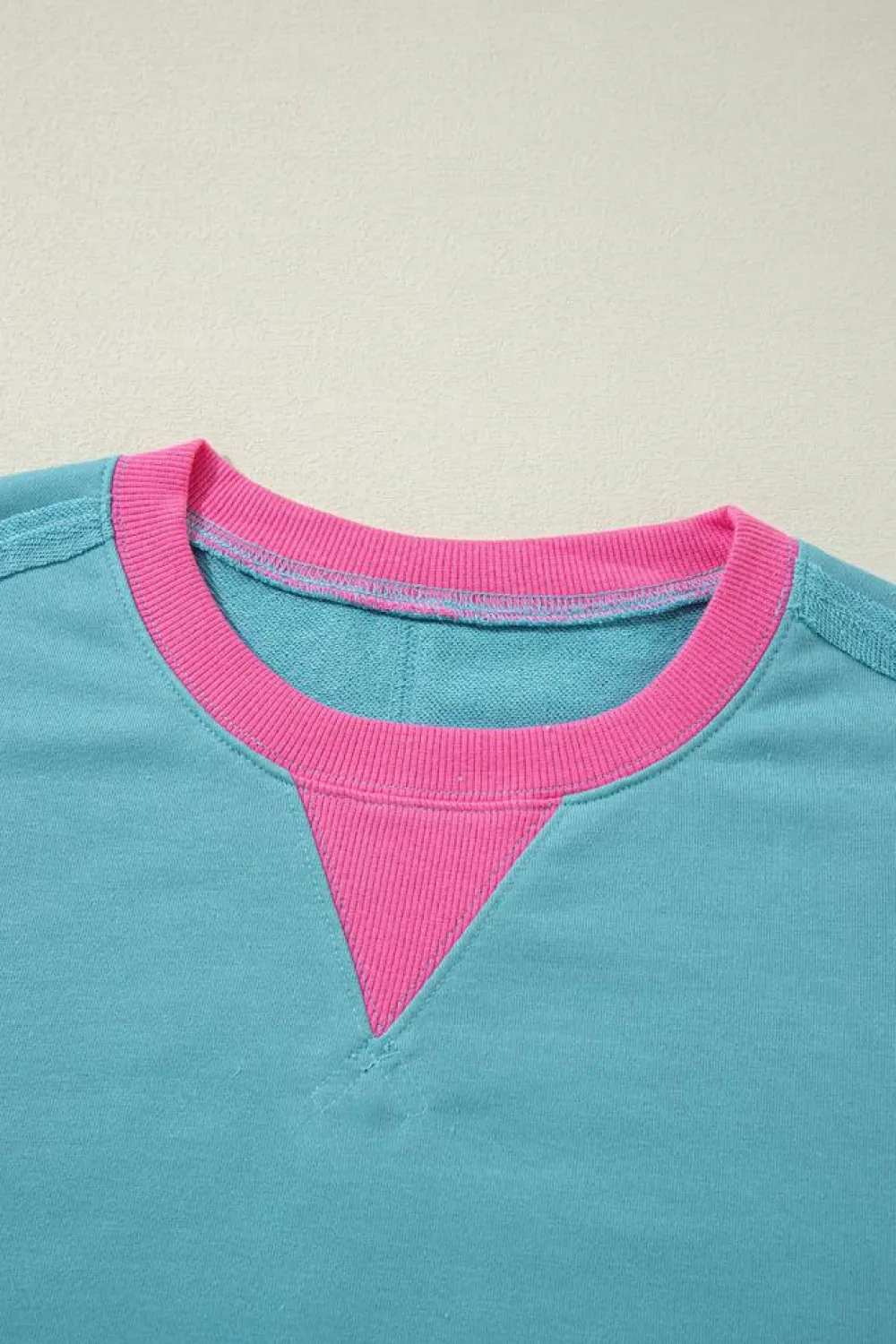 Outlet Dear-Lover Colorblock Patchwork Crew Neck Loose Sweatshirt Light Blue
