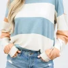 New Dear-Lover Colorblock Striped Drop Shoulder Long Sleeve Top Light Blue