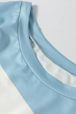 New Dear-Lover Colorblock Striped Drop Shoulder Long Sleeve Top Light Blue