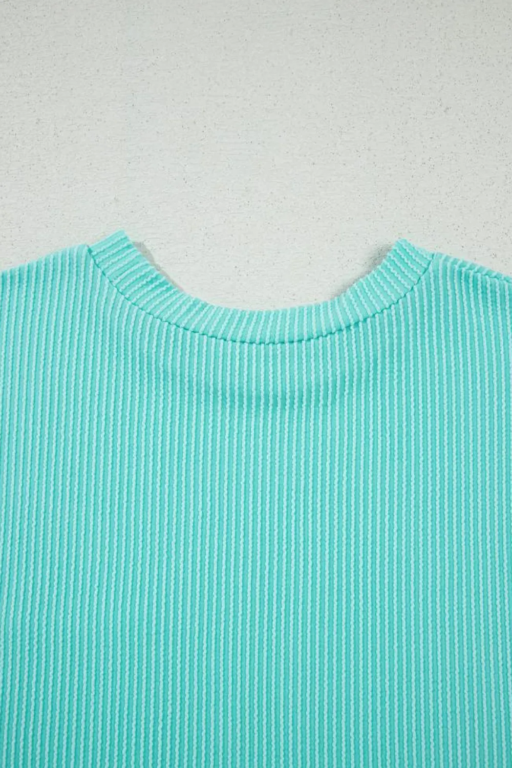Sale Dear-Lover Corded Knit Color Block Pocketed Crew Neck T Shirt Light Blue