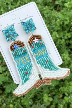 Outlet Dear-Lover Cowboy Boots Rice Bead Dangle Earrings Light Blue