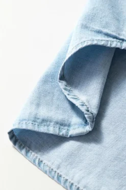 Fashion Dear-Lover Denim Collared Sleeveless Shirt Light Blue
