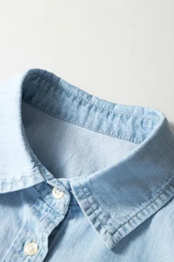 Fashion Dear-Lover Denim Collared Sleeveless Shirt Light Blue