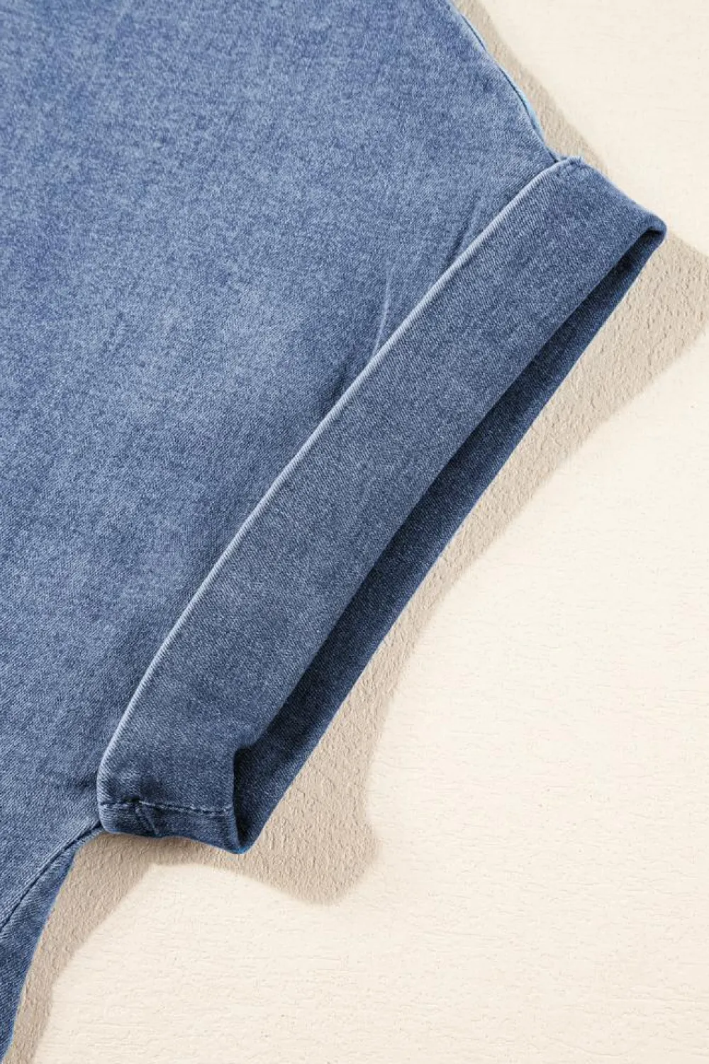 Clearance Dear-Lover Denim Cuffed Sleeve Tee Elastic Shorts Set Light Blue
