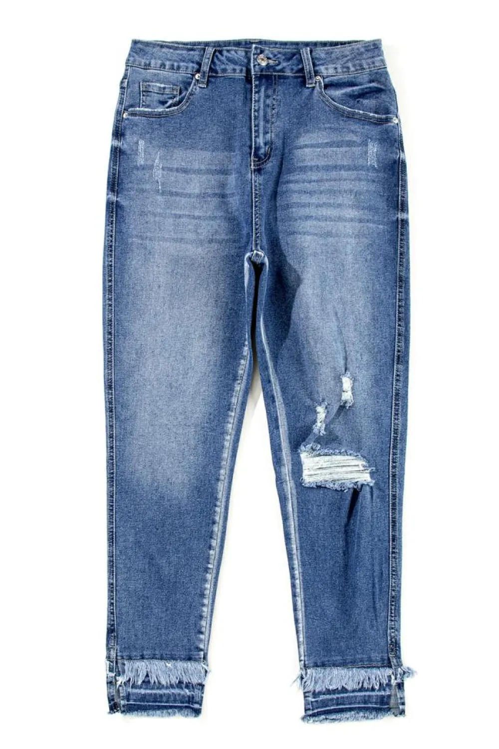 Clearance Dear-Lover Distressed Frayed Ankle Skinny Jeans Light Blue