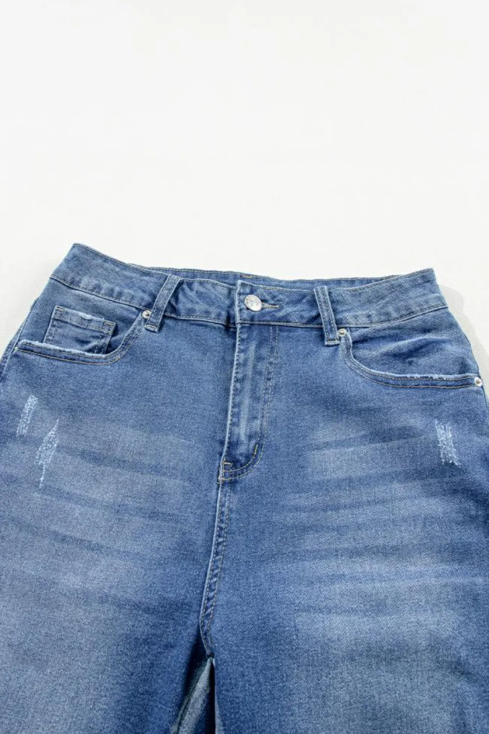 Clearance Dear-Lover Distressed Frayed Ankle Skinny Jeans Light Blue