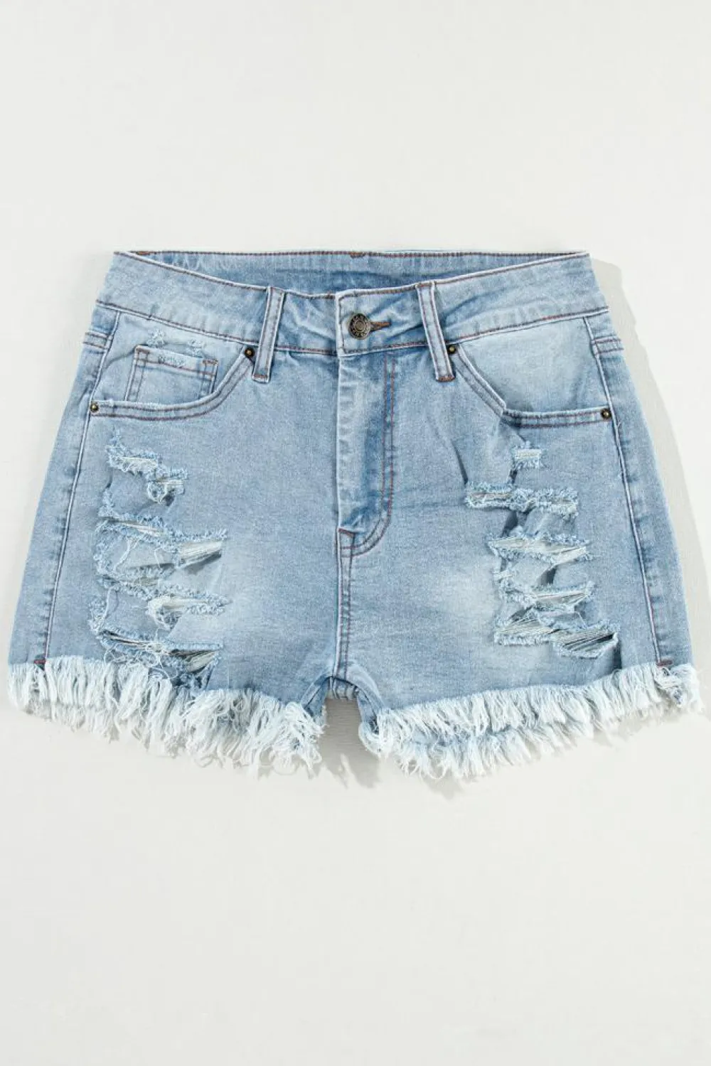 Sale Dear-Lover Distressed Ripped Raw Hem High Waist Denim Shorts Light Blue