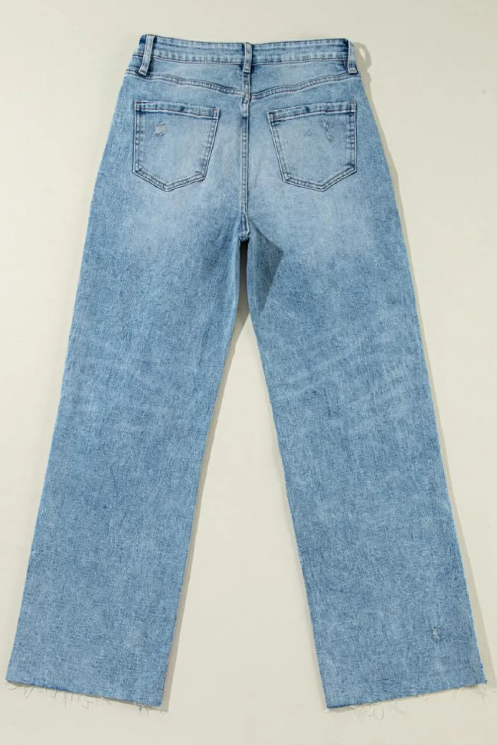 Clearance Dear-Lover Distressed Ripped Raw Hem Straight Jeans Light Blue