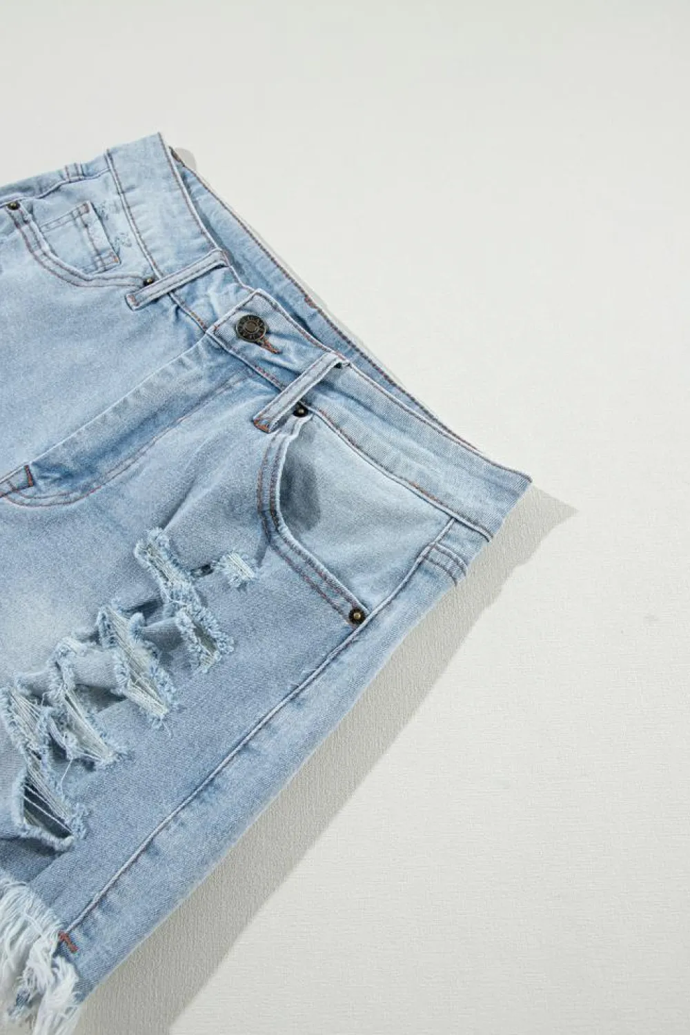 Sale Dear-Lover Distressed Ripped Raw Hem High Waist Denim Shorts Light Blue