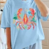Discount Dear-Lover Floral Summer Lobster Graphic Tee Light Blue