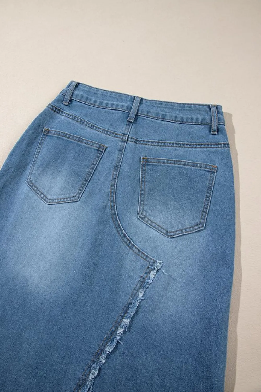 Best Dear-Lover Frayed Slit Asymmetric Denim Midi Skirt Light Blue