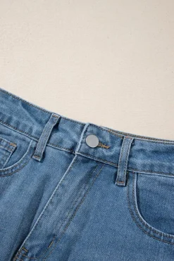 Best Dear-Lover Frayed Slit Asymmetric Denim Midi Skirt Light Blue