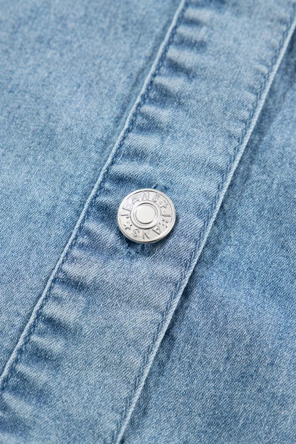 Sale Dear-Lover Frilled Short Sleeve Button Up Loose Denim Shirt Dress Light Blue