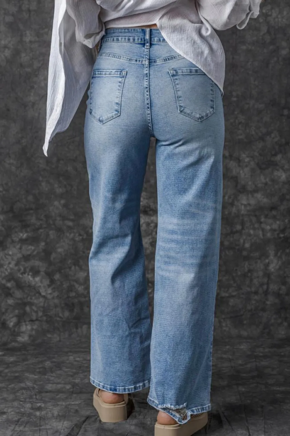 Best Dear-Lover High Rise Distressed Straight Leg Jeans Light Blue