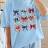 Sale Dear-Lover Independence Day Bowknot Graphic Tee Light Blue