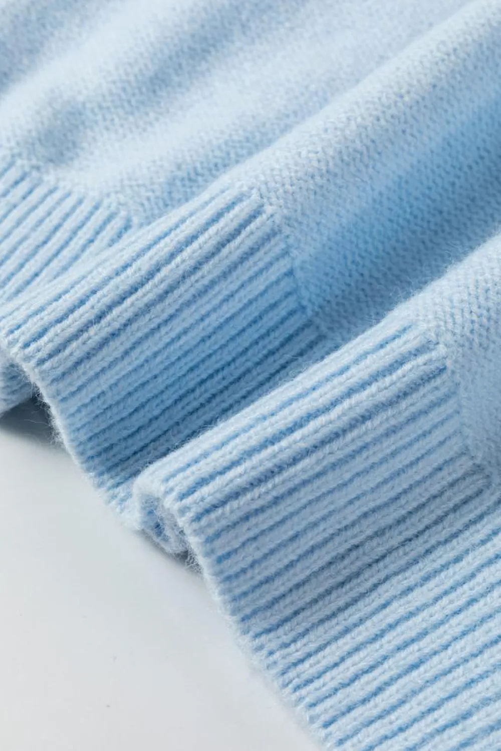 Outlet Dear-Lover Knitted Flower Pattern Ribbed Edge Sweater Light Blue