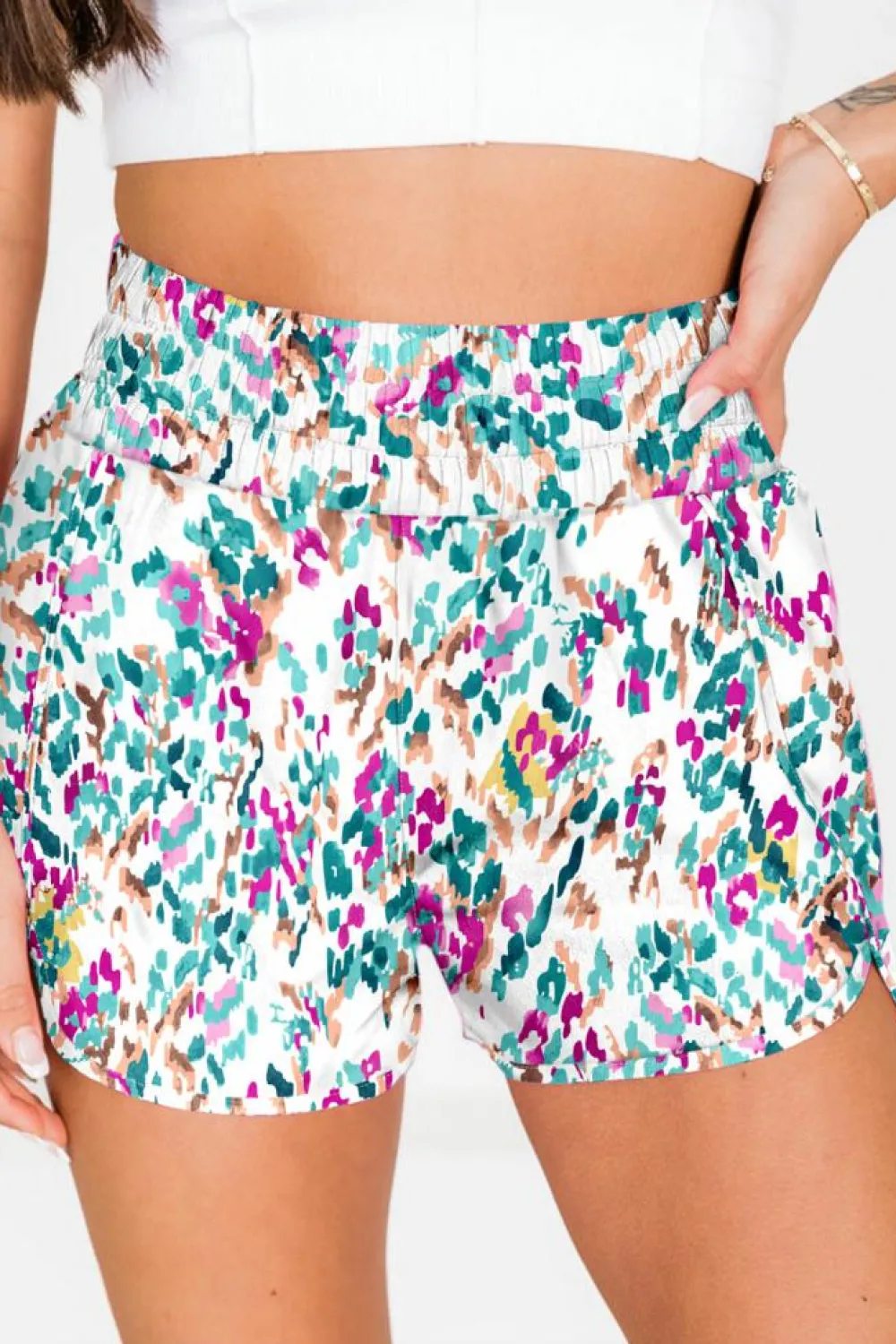 Discount Dear-Lover Leopard High Waisted Athletic Shorts Light Blue