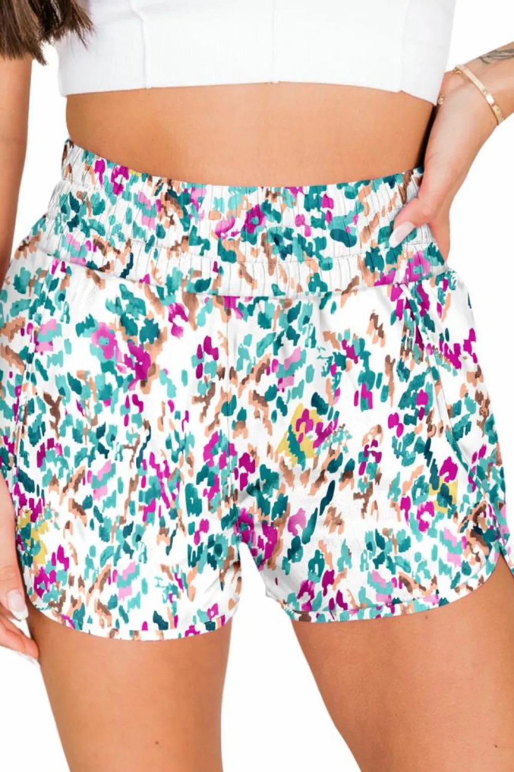Discount Dear-Lover Leopard High Waisted Athletic Shorts Light Blue