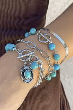 Discount Dear-Lover Multi Layered Western Turquoise Beaded Bracelet Set Light Blue