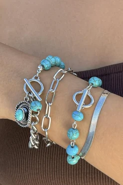 Discount Dear-Lover Multi Layered Western Turquoise Beaded Bracelet Set Light Blue