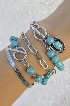 Discount Dear-Lover Multi Layered Western Turquoise Beaded Bracelet Set Light Blue
