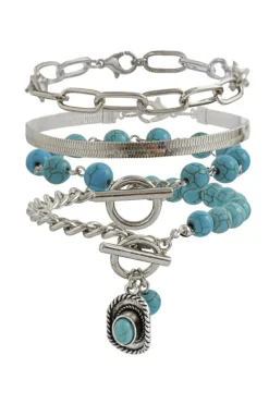 Discount Dear-Lover Multi Layered Western Turquoise Beaded Bracelet Set Light Blue
