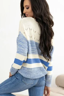 Sale Dear-Lover Open Stitch Puff Sleeve Sweater Light Blue