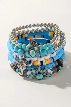 New Dear-Lover 7pcs Boho Turquoise Beaded Bracelet Set Light Blue
