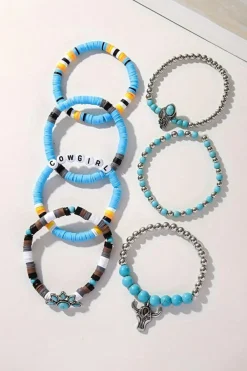 New Dear-Lover 7pcs Boho Turquoise Beaded Bracelet Set Light Blue