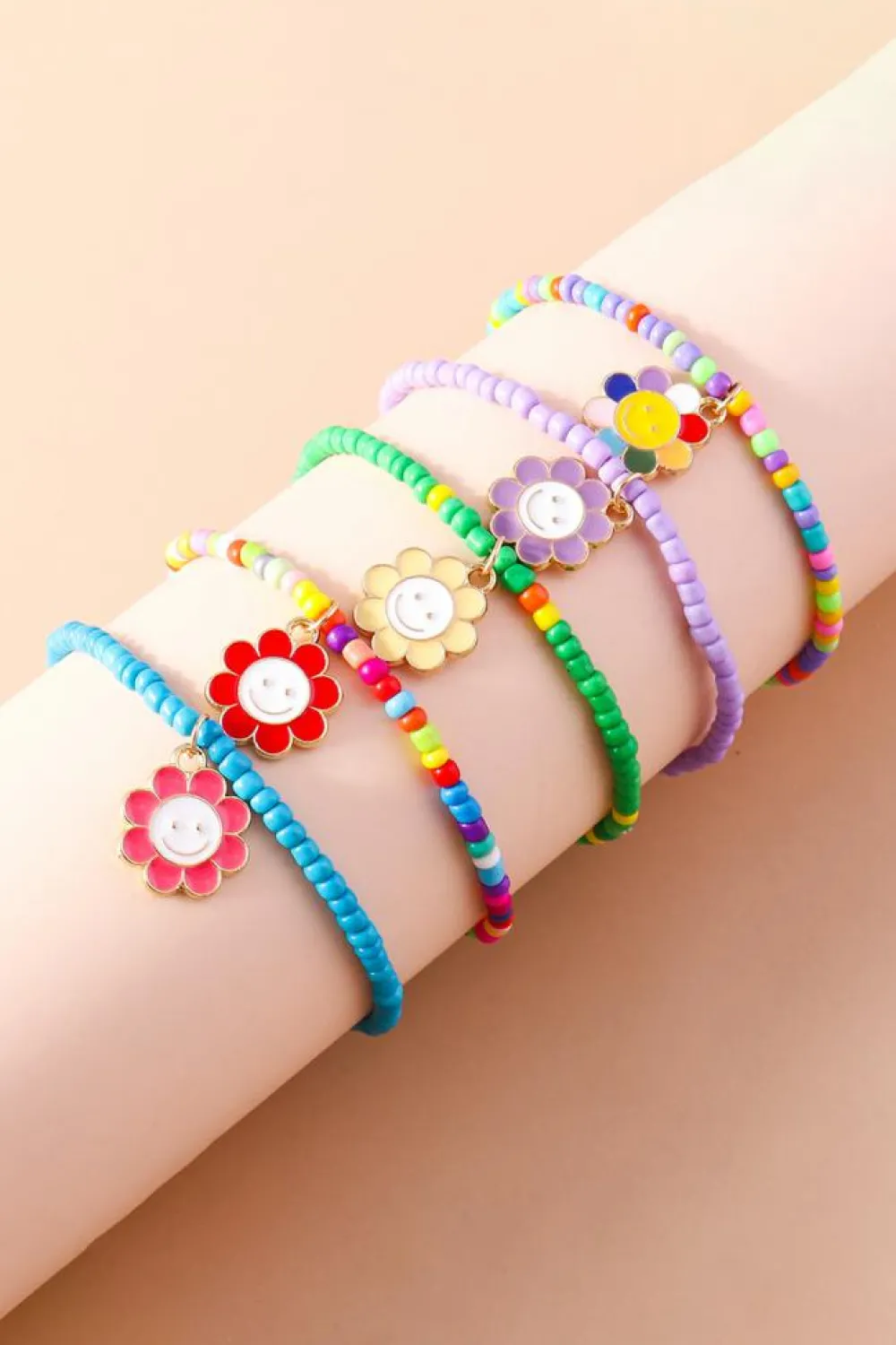 Sale Dear-Lover 5pcs Smiley Flower Pendant Beaded Bracelet Set Light Blue