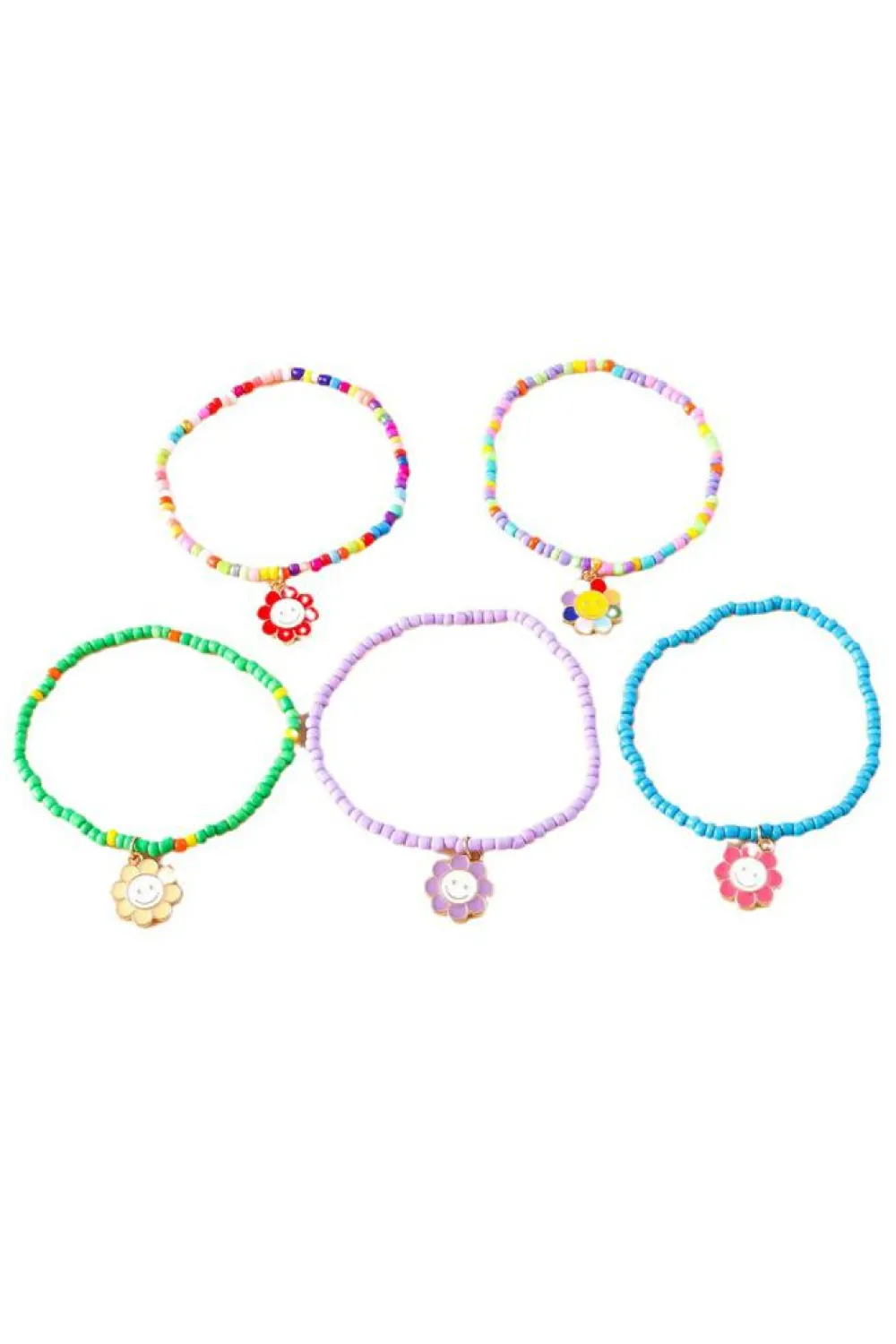 Sale Dear-Lover 5pcs Smiley Flower Pendant Beaded Bracelet Set Light Blue
