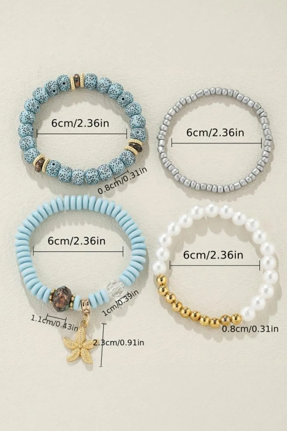 Sale Dear-Lover 4pcs Starfish Pendant Beaded Bracelet Set Light Blue