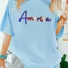 Clearance Dear-Lover Sequin America Graphic Crewneck Patriotic T Shirt Light Blue