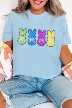 Discount Dear-Lover Sequin Bunny Doll Graphic Casual T Shirt Light Blue