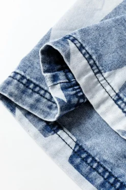 Best Dear-Lover Star Print Light Wash Drawstring High Waist Wide Leg Jeans Light Blue