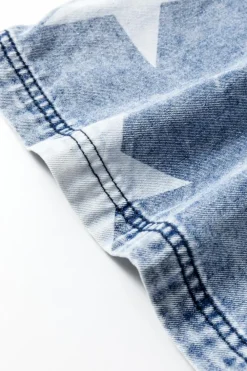 Best Dear-Lover Star Print Light Wash Drawstring High Waist Wide Leg Jeans Light Blue